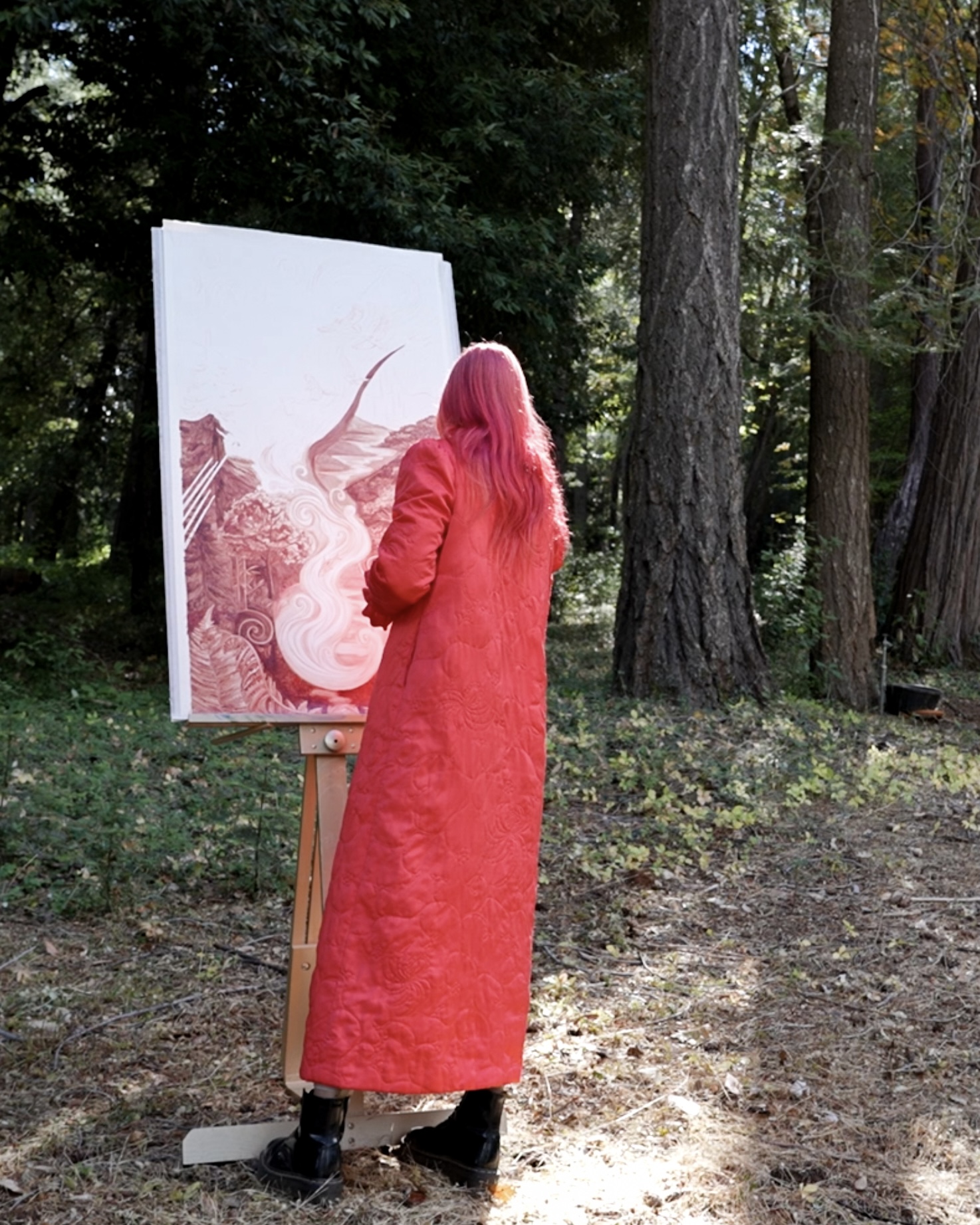 Ekaterina Sky painting Forests of the World among the redwoods